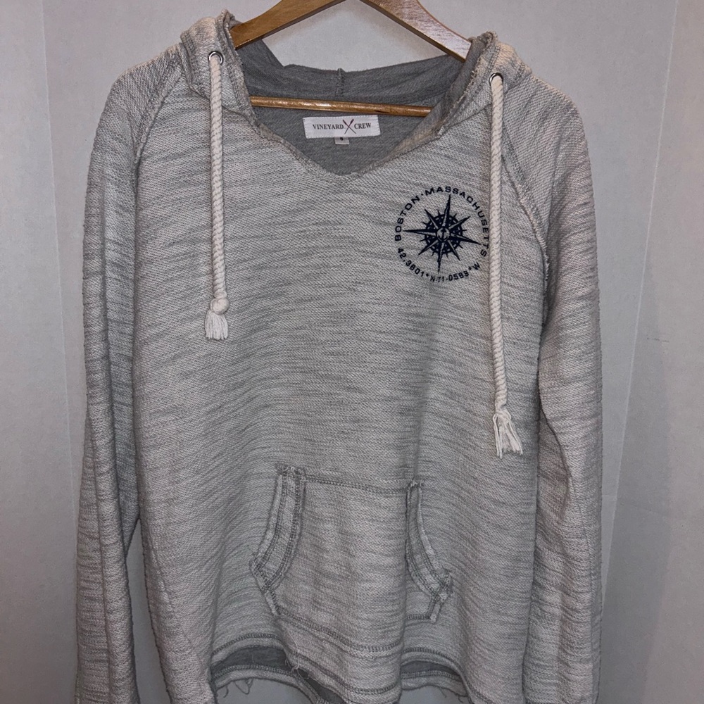 Women's Gray Hooded Sweater with Compass Design